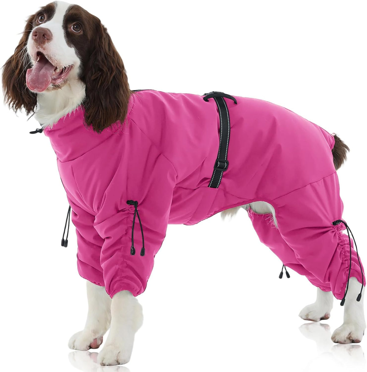 Full Body Dog Coat,Warm Dog Fleece Jackets with Harness Built in Windproof Dogs Snowsuit Zip up Pet - Rose Red / Large