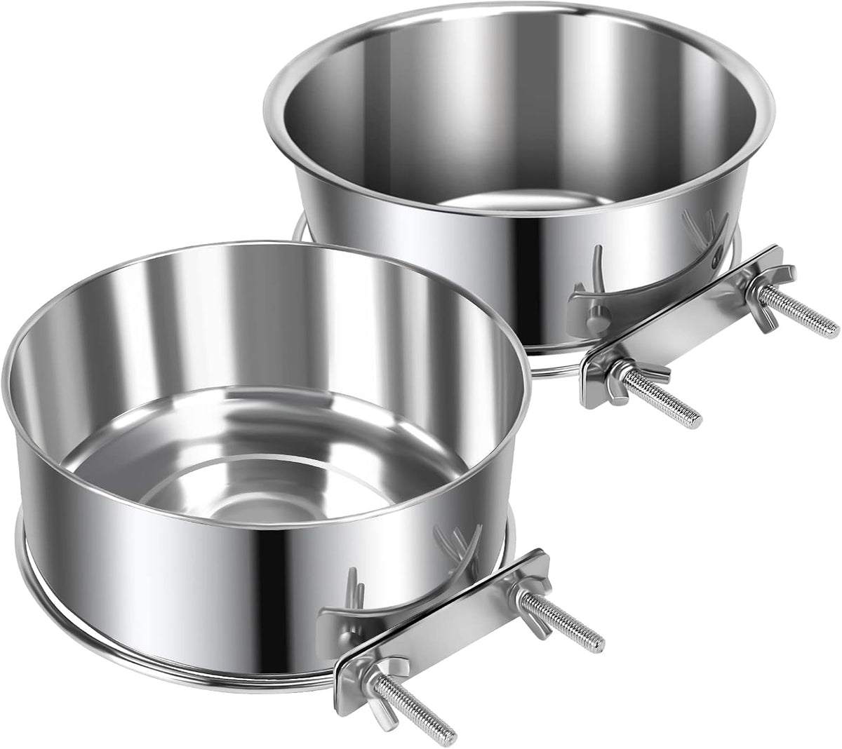 2 Pcs Stainless Steel Small Dog Crate Food Water Bowl - M (45 & 31 OZ) / Silver
