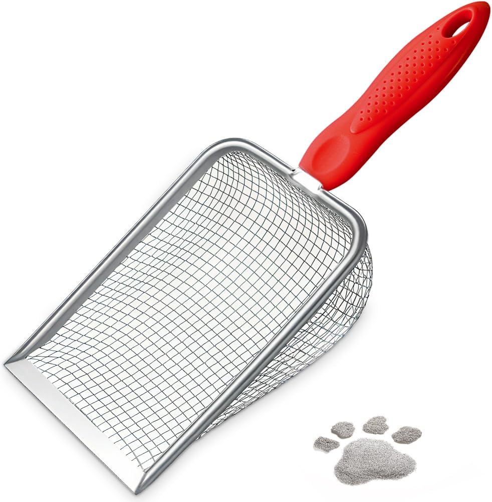 Cat Litter Scoop, Sturdy Litter Cleaner Corner Shovel - 1 pcs / Red