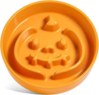 LE TAUCI Ceramic Puzzle Feeder Bowl Raised 1.5 Cup with Wood Stand for Small Medium Dog & Puppy, Fast Eating Food Dish,Pumpkin Orange