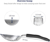 WePet Cat Litter Scoop, Aluminum Alloy Sifter, Kitty Metal Scooper, Deep Shovel with Diagonal Sifting Hole, Long Handle, Kitten Poop Lifter for Litter Box, Large Size, Black Handle