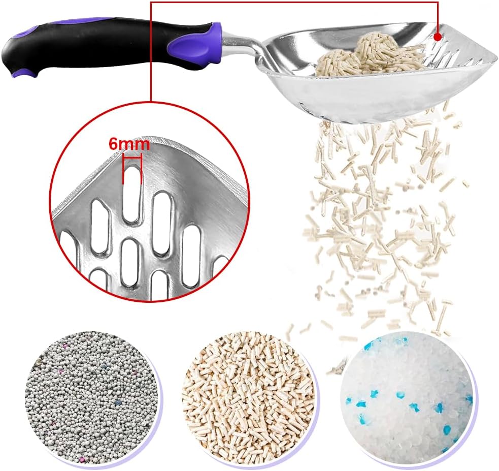 Cat Litter Scoop-Metal Litter Scooper-Kitty Metal Scooper-Long Handle – Daily Care for Cats - L / Purple-More - image 4