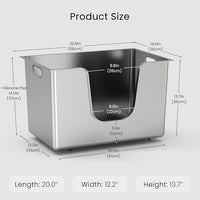 Enclosed Stainless Steel Cat Litter Box 13.8” High Sides, Extra Large Litter Box for Big Cats, XL Metal Kitty Litter Pan Pet Toilet with Wheels for Easy Mobility, Anti-Leakage, Non-Sticky, Easy Clean