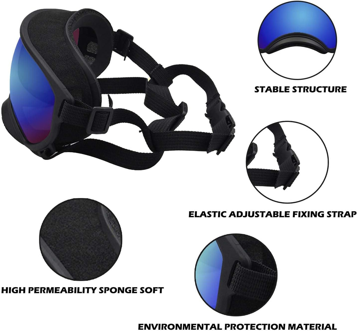 Medium Dog Sunglasses with Adjustable Strap UV Protection - Medium size-Blue frame blue lenses - image 4