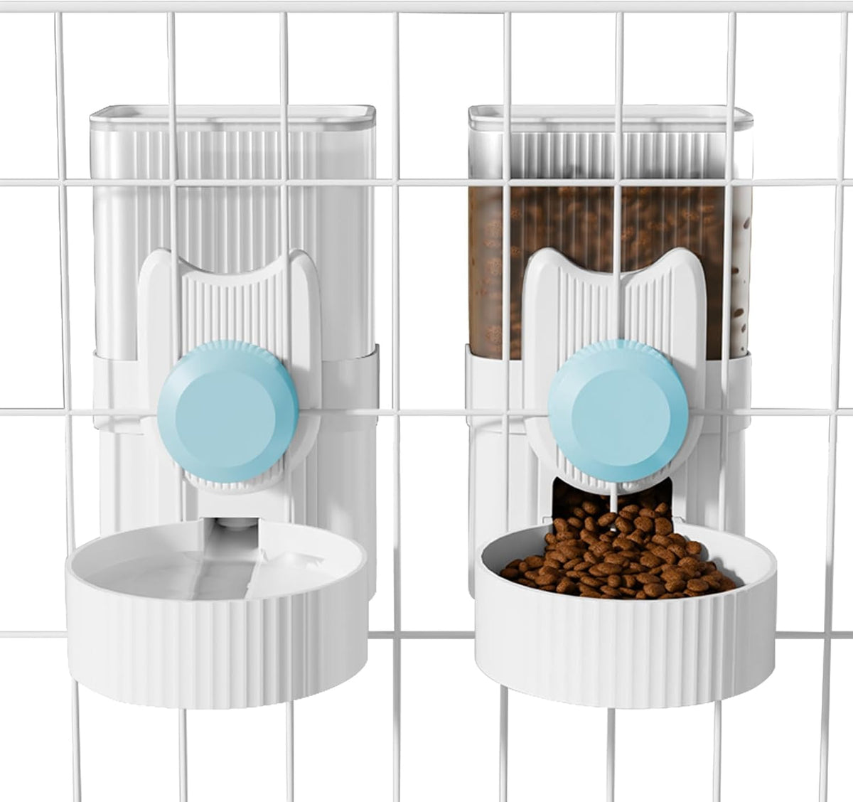 Hanging Cage Auto Pet Food Bowl Water Bottle Dispenser - Blue