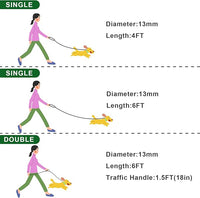 Rope Dog Leash with Two Handles, 6 Foot Heavy Duty Dog Leash with Aviation Aluminum Auto Locking Carabiner, Strong Nylon Pet Lead for Small, Medium, Large Dogs (Green, 6FT-Two Handle)