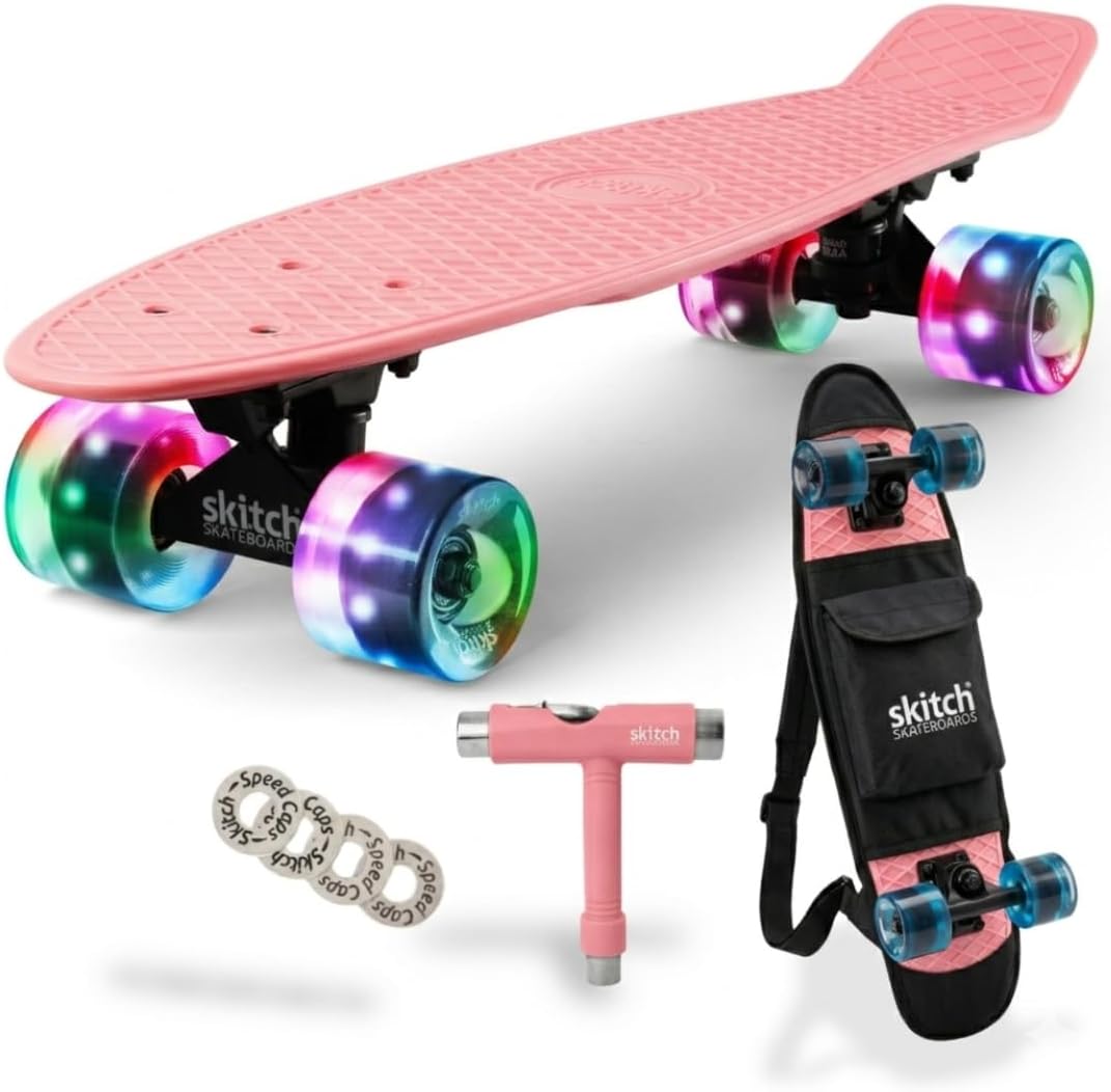 SKITCH Skateboards for Kids, Teens and Adults - [Bubblegum Pink] LED+