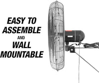 OEMTOOLS 24-Inch Wall Mount Fan, 90° Oscillating Fan 6500 CFM Max, 3 Speed Motor, Use in Garage, Gym, Warehouse, Factory and Jobsite
