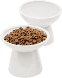 2-Pack Elevated Ceramic Cat Bowls Extra Wide for Food & Water – Essentials for Cats - White