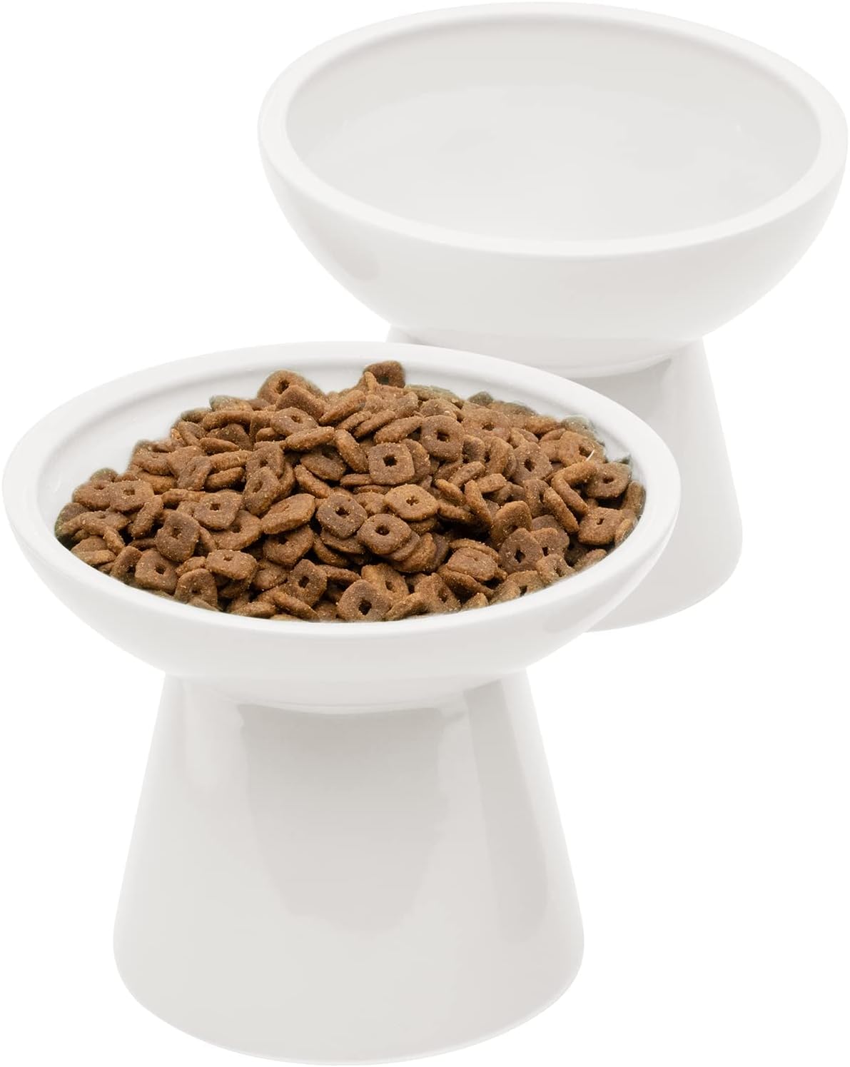 2-Pack Elevated Ceramic Cat Bowls Extra Wide for Food & Water – Essentials for Cats - White