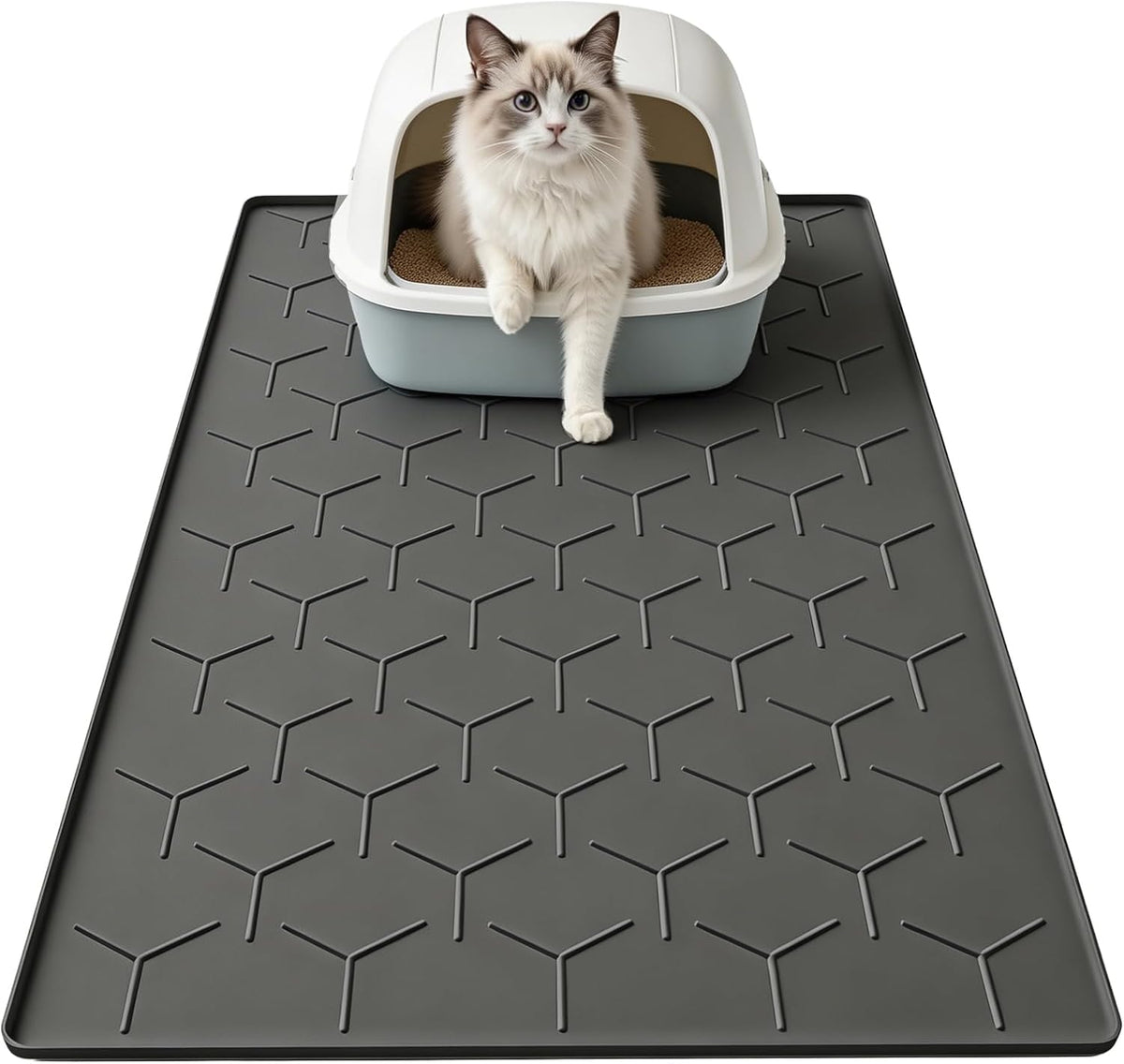 Silicone Cat Litter Mat 34×22 inch, Easy to Clean, Gray – Daily Care for Cats - 34" X 22" / Black