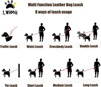 LWBMG Multi Function Leather Dog Leash 8ft Genuine Leather Leash - 8ft x 5/8inch / Red - image 2