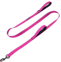 Max and Neo Double Handle Traffic Dog Leash, Reflective - 6 FT / Pink