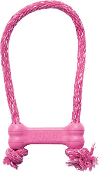 KONG Puppy Goodie Bone with Rope, Natural Rubber, for XS Puppies - Pink