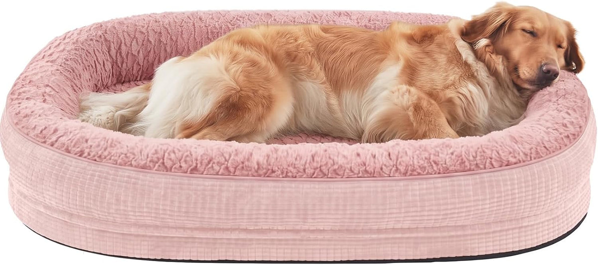 JOEJOY XL Orthopedic Dog Bed for Large Dogs, 360° Oval Bolster - Pink / 42"l X 32"w X 7.5"th