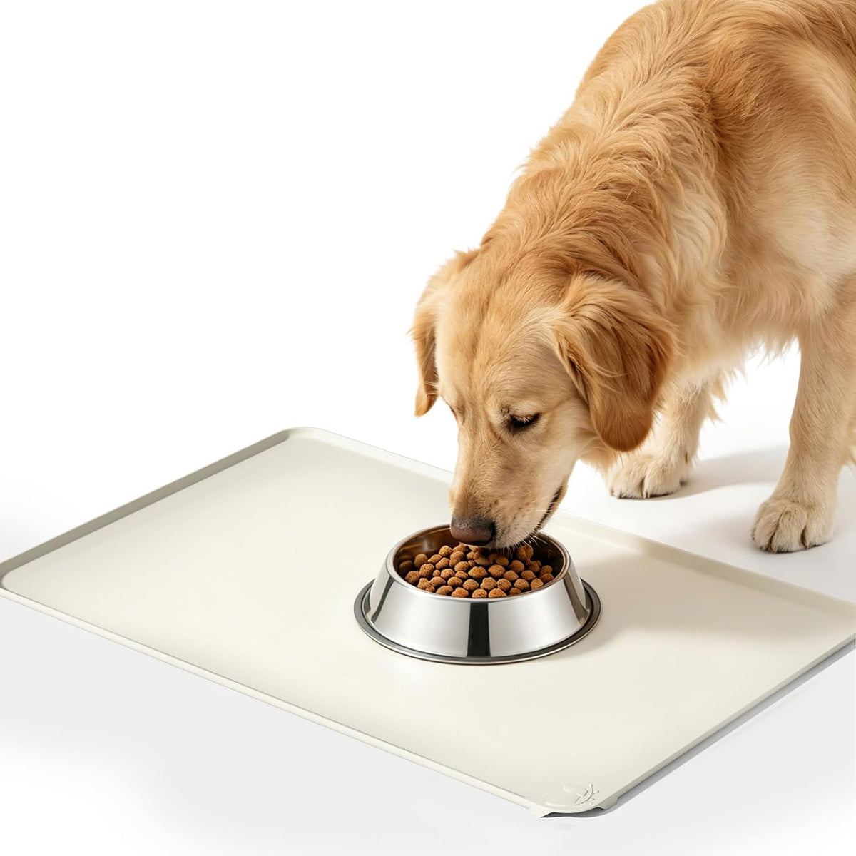 Large Pet Feeding Mat Spillproof Raised Edges Nonslip 24"x16" Beige – Essentials for Cats - Beige / 24"L x 16"W