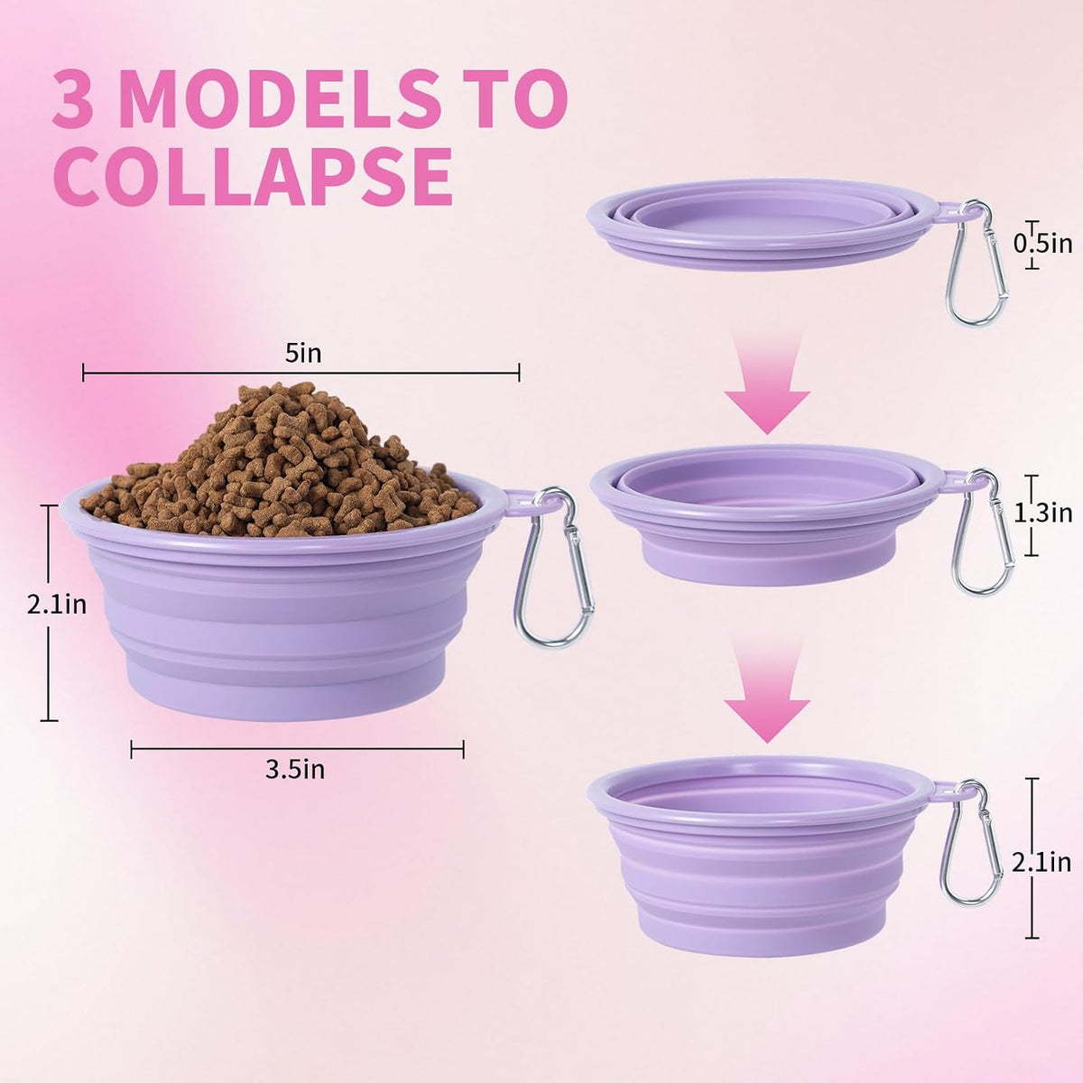 SLSON Collapsible Dog Bowl Silicone - Macaron Rose and Violet / Small - image 4
