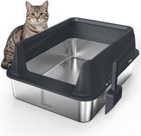AIPERRO Stainless Steel Litter Box with Lid - Dark Gray / Large / 1 Count
