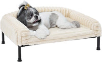 Veehoo Elevated Dog Bed with Bolster Cushion, Fluffy Plush Dog Couch Beds for Small Dogs, Cats, Washable Raised Pet Cot with Non-Slip Feet for Indoor or Patios Use, 30 x 20 Inches, White