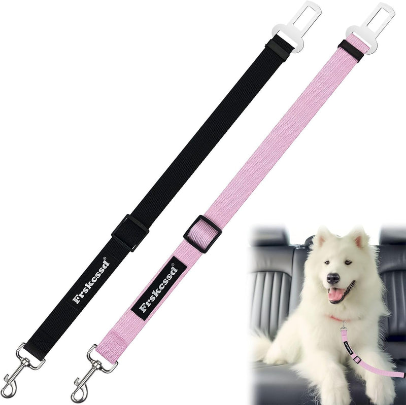 2-Pack Dog Car Seat Belt, 3-in-1 Headrest-Mounted Dog Seatbelt for Car, Adjustable Nylon Pet Safety - Black+Pink