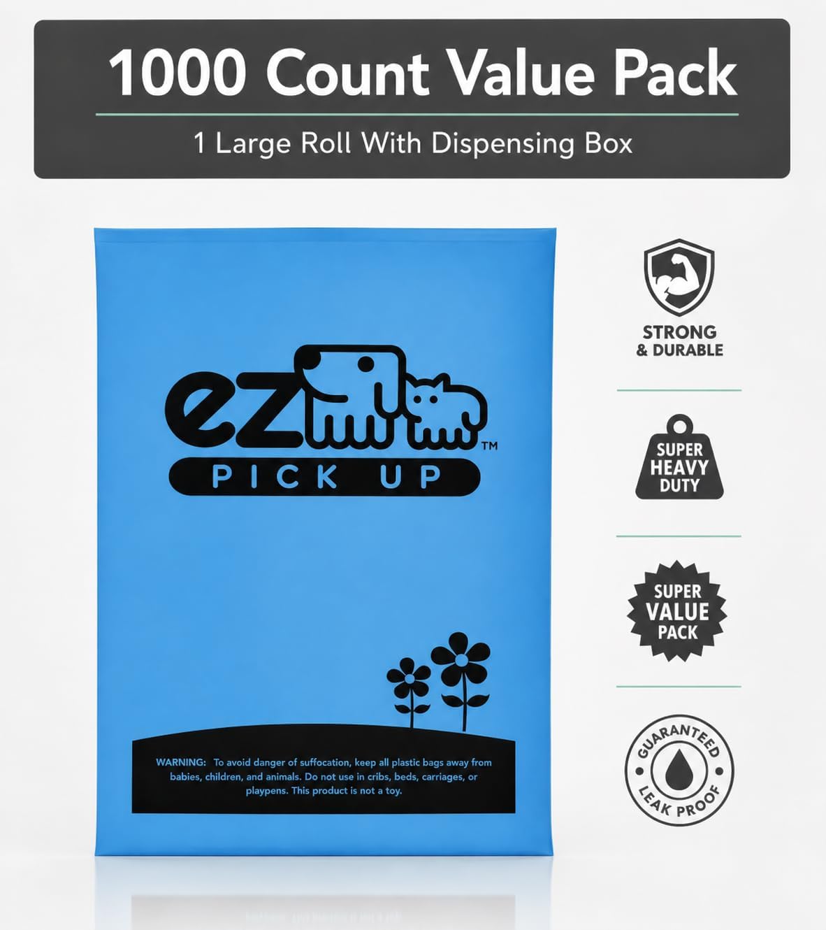 EZ Pickup 1000 Count Dog Waste Poop Bags, Unscented – Essentials for Dogs - image 4