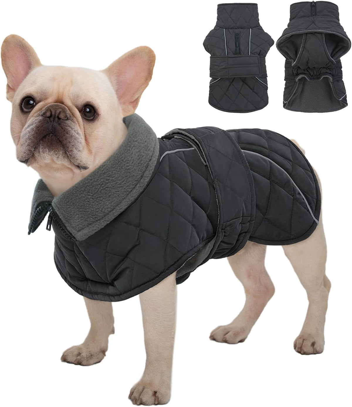 Kuoser Large Dog Coat, Fleece Lined Dog Winter Jacket with Harness Hole, L – Essentials for Dogs - Small (Chest: 12.59" - 16.53") / Silver Grey