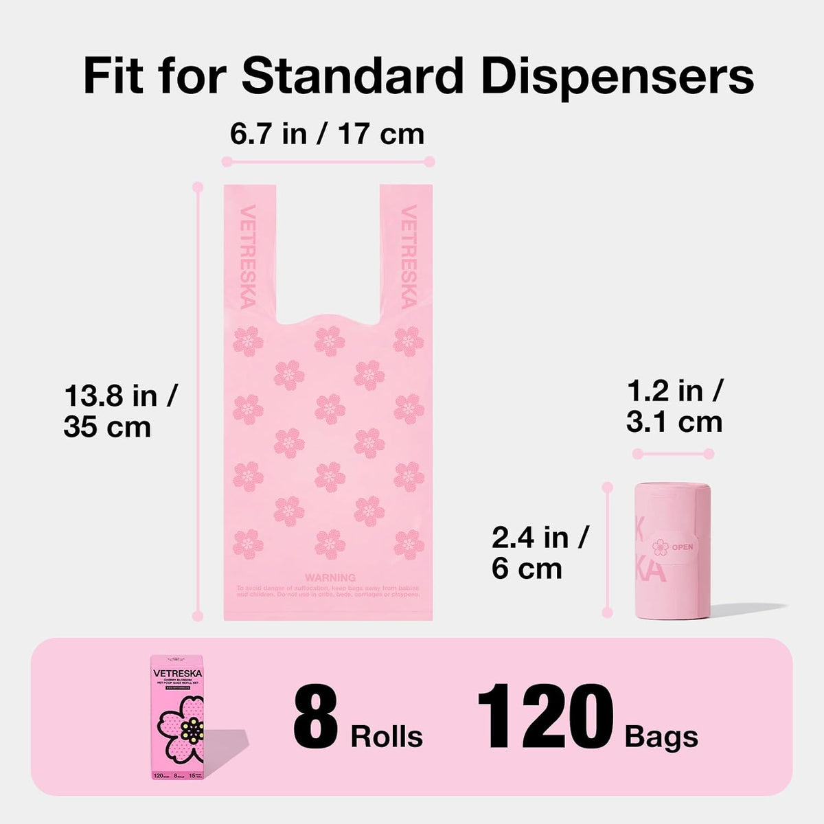 VETRESKA Dog Poop Bags with Handles 240 Count - Cherry Blossom / 1 Count (Pack of 120) - image 2