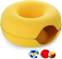 Large Cat Tunnel Bed for Indoor Cats with 3 Toys - L(24x24x11) / Yellow
