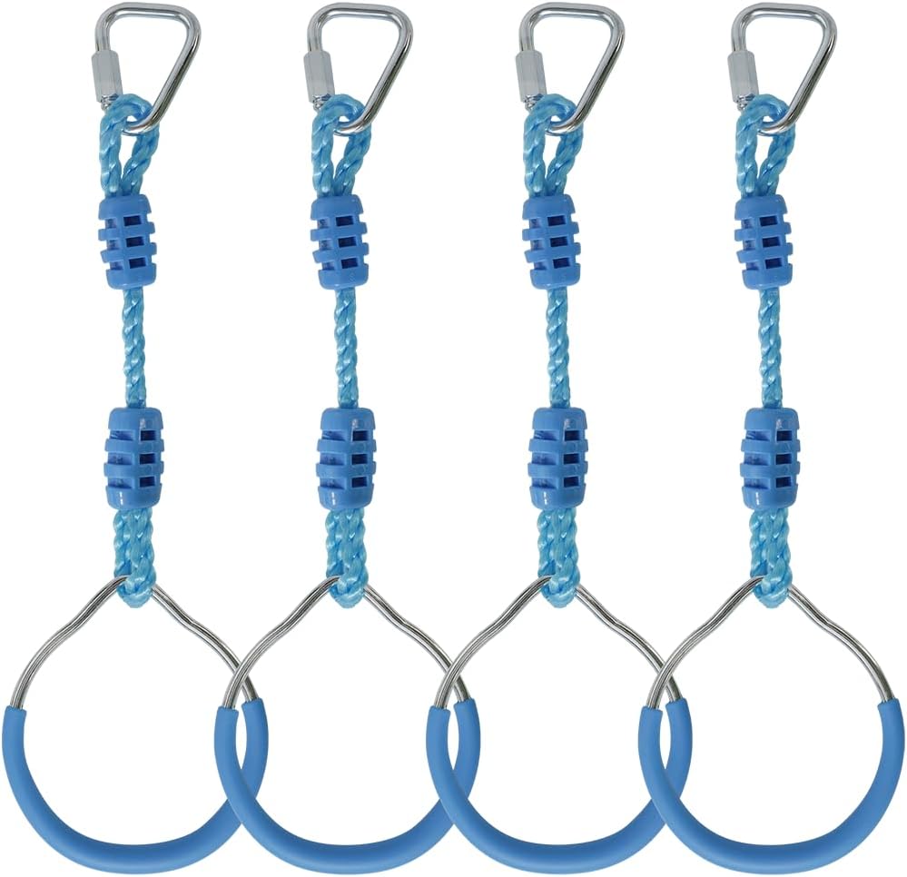 Swing Gymnastic Ring Warrior Obstacle Course Slackline Climb Trapeze - 4 Pack / Light Blue