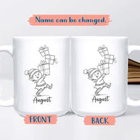 Elf With Box Coffee Mug Gift For Men Boy Grandson Christmas, Personalized Name Kids Accent Teacup, Customized Elf Travel Coffee Cup Gift For Nephew on Birthday Christmas, Elves White Mug 11 Oz 15 Oz