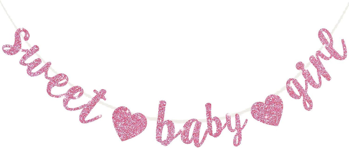 BEISHIDA Pre-Strung Glitter Champagne Girl Baby Banner Baby Shower - pink