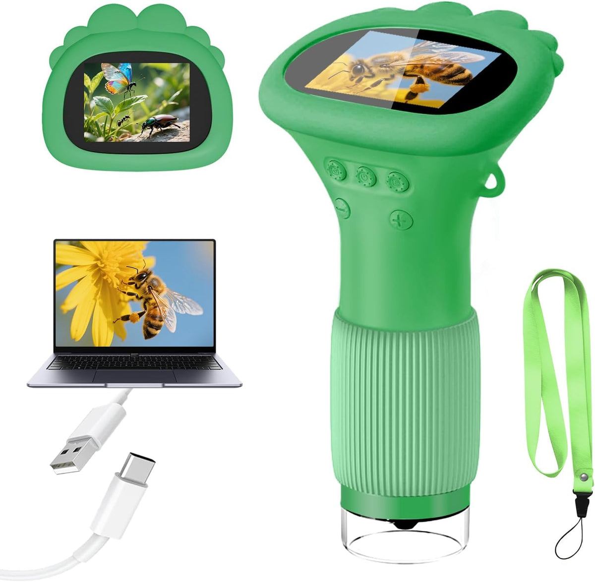 Microscope for Kids 1000X Handheld Digital Miniscope Stem Toys Gifts – Fun for Kids & Family - Green