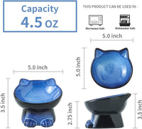 Nihow Ceramic Basic Cat Bowls: 5 Inch Cat Bowl for Food & Water – Essentials for Cats - 4.5 OZ / Blue & Black - image 2