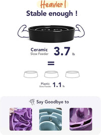 LE TAUCI Slow Feeder Dog Bowls Ceramic,3 Cups Slow Feeding Dog Bowl Medium Large Breed, Pet Bowl for Fast Eaters, Puzzle Pet Dishes,Skull Black