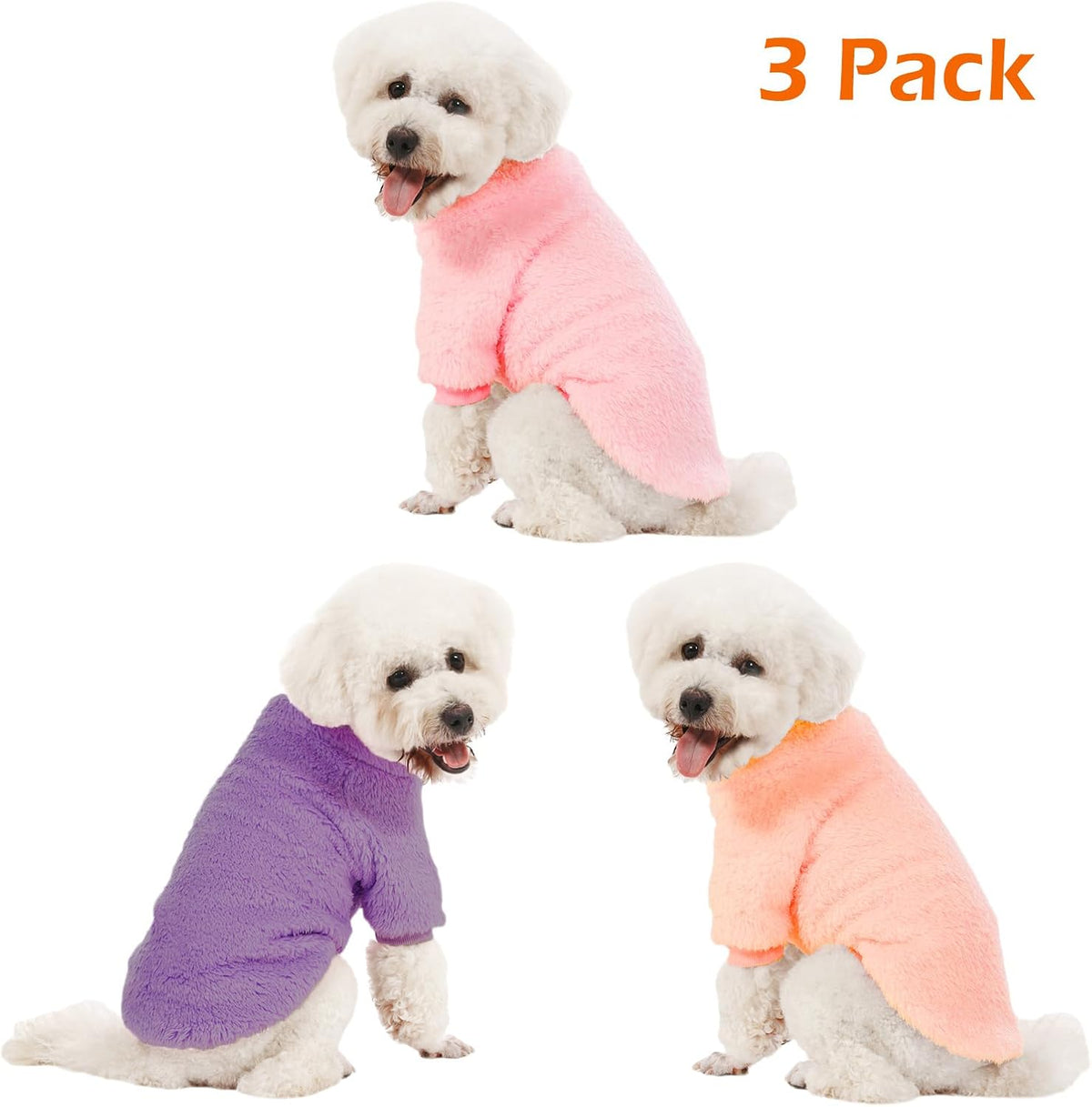 3 Pack Dog Sweaters, Dog Clothes for Small Dogs Girl Boy – Essentials for Dogs - Small / Pink+Purple+Peach - image 2