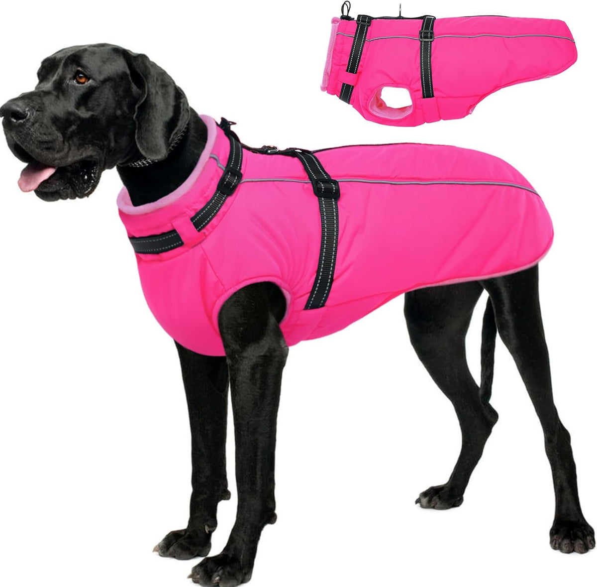 Dog Coat for Large Dogs Waterproof Dog Jacket with Harness Built in – Essentials for Dogs - XX-Large / Rose Red