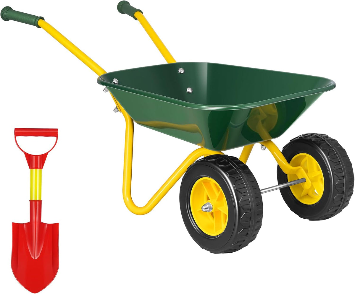 VIVOHOME kids wheelbarrow with two wheels, metal frame and plastic shovel - view 2