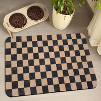 Dog Food Mats for Floors Waterproof - Plaid Brown / 24"L x 16"W