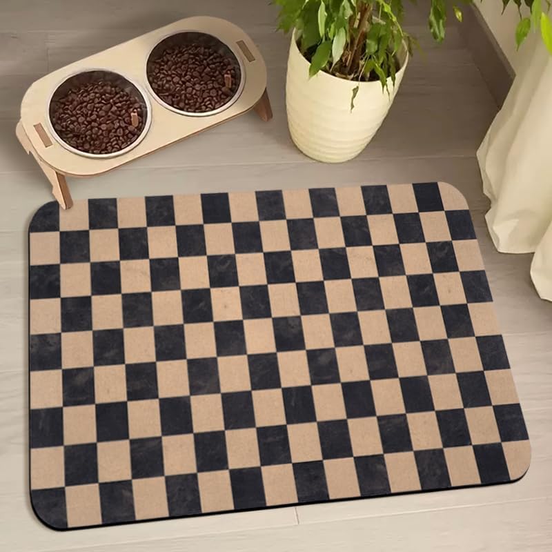 Dog Food Mats for Floors Waterproof - Plaid Brown / 24"L x 16"W
