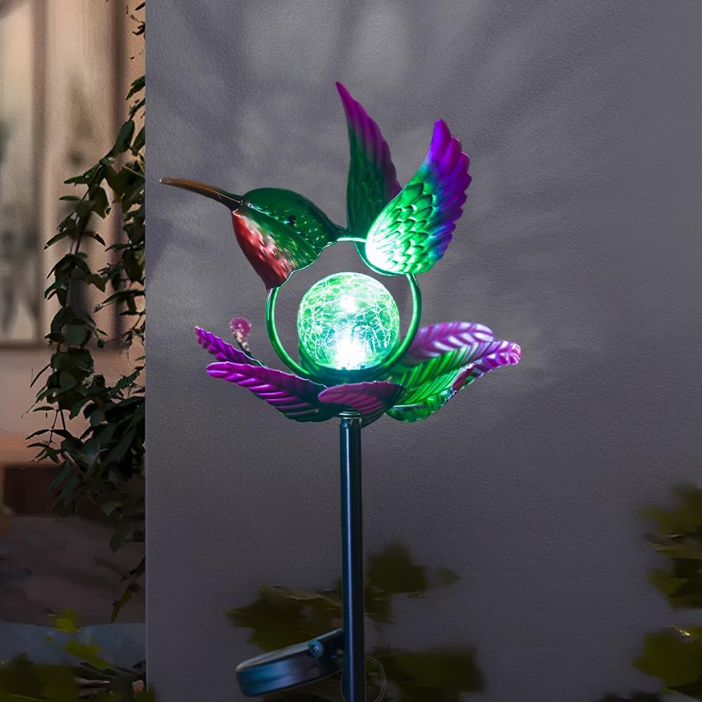 sunnylight solar wind spinner with purple petals and cracked glass ball - view 3