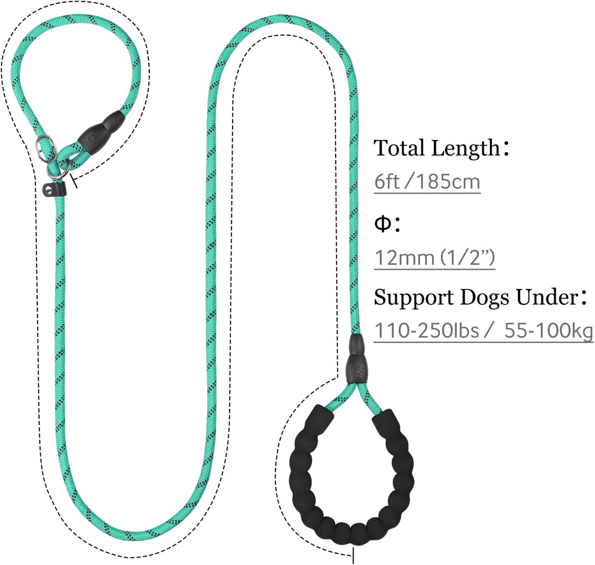 Slip Lead for Dogs, No Pull Training Leash, Padded Handle – Essentials for Dogs - L-1/2"x6'(110-250lbs) / Turquoise - image 2