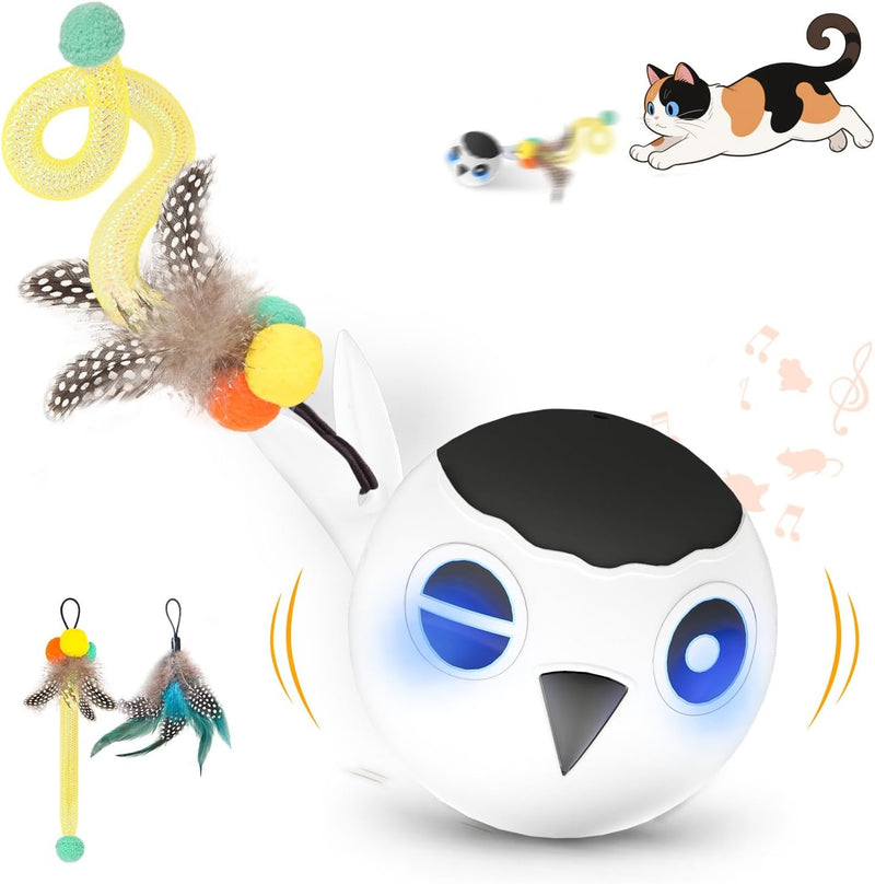 Cat Ball Toy, Upgraded Smart Motion Sensor Moving Ball with 3 Speed Modes & 4 Sounds, Interactive - White