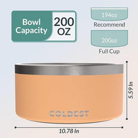 Coldest Dog Bowl - Anti Rust Metal, Non Slip, 3 Layers Insulated Stainless Steel Dog Bowls - Spill Proof & Heavy Duty - Water Bowl for Dogs, Cats & Pets, Dish Washer Safe (200 oz, Sahara Peach)