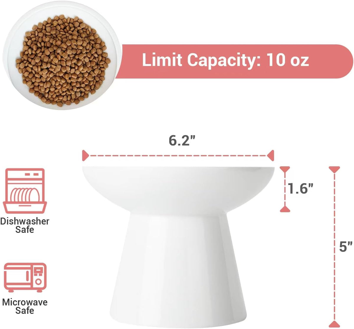 2-Pack Elevated Ceramic Cat Bowls Extra Wide for Food & Water – Essentials for Cats - White-2 Food Bowl - image 2