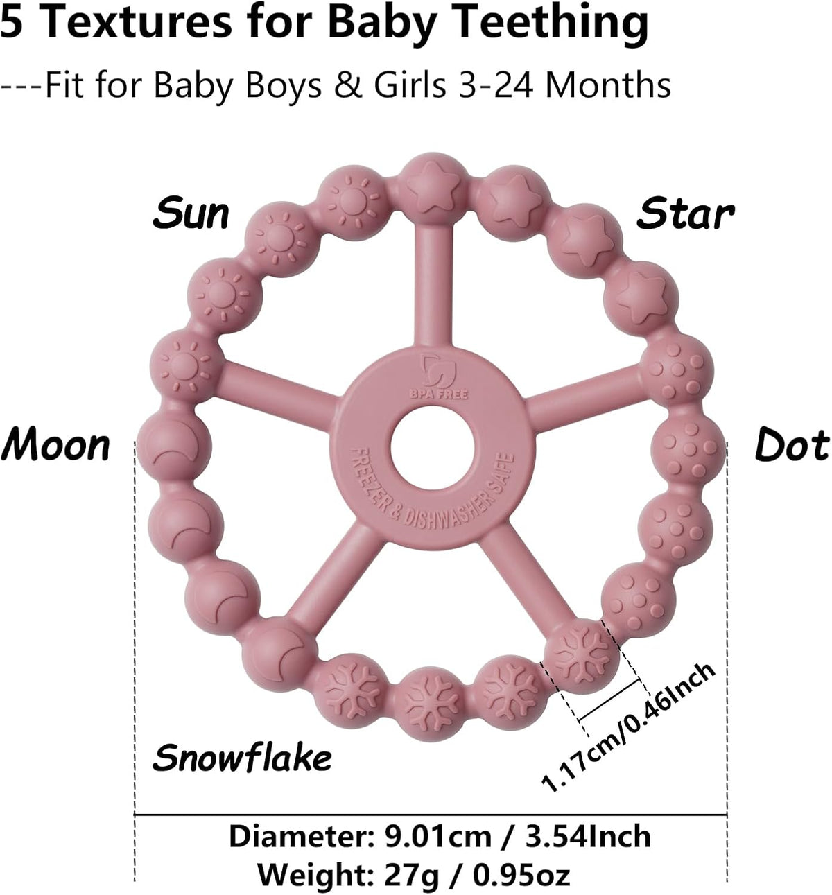 3 Pack Ring Teether Baby Infant Toys, Baby Essentials - Purple Pink White - image 3