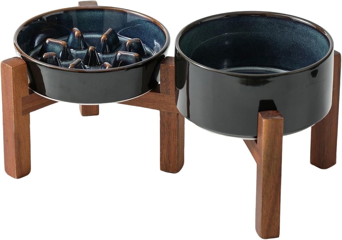 Raised Slow Feeder Dog Bowls, Elevated Dog Bowls Slow Feeder – Essentials for Dogs - 2 x Starry Sky + Stand - C / S- 6.1inch / 0.9 Cups