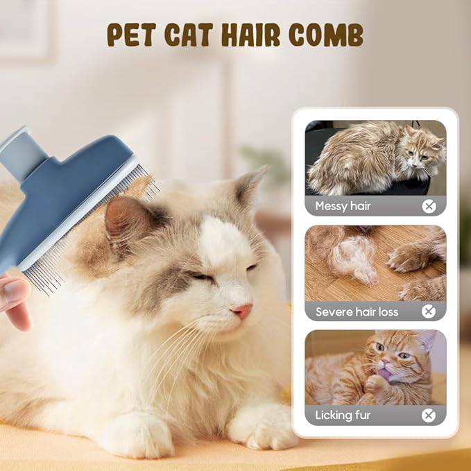 Pet Hair Removal Comb, 2025 New Flea Comb, Multifunctional Grooming Brush for Home Use, Portable Shedding Brush for Pet Owners (Blue+Green)