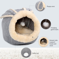 Cat Beds for Indoor Cats-Rabbit-Shaped Cat Cave Bed with Hanging Toy - Rabbite Gray / Rabbite / M - image 3
