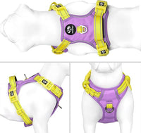 PHOEPET No Pull Dog Harness, Unique Colors Reflective Adjustable Dog Vest, with Soft Training Handle Metal Clips for Small Medium Large Dogs (Baby Purple Base & Yellow Straps,L)
