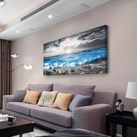 Lapremoly Large Wall Decoration For Living Room Framed Canvas Wall Art For Bedroom Office Wall Decor Black And White Beach Wall Painting Blue Sea Wave Pictures Artwork Modern Hotel Room Home Decor